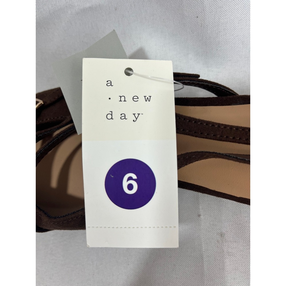 A New Day Womens Brown Pointed Toe Slingback Flats Multi Strap Buckle Size 6 NWT - Picture 6 of 6